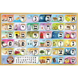 Alef Bais educational colorful wall poster (Level 1), with LOSHON-KODESH keywords & beautiful pictures, for kids at school/home – High quality, fully laminated.