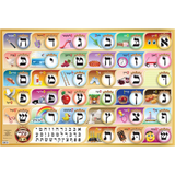 Alef Bais educational colorful wall poster (Level 1), with YIDDISH keywords & beautiful pictures, for kids at school/home – High quality, fully laminated.